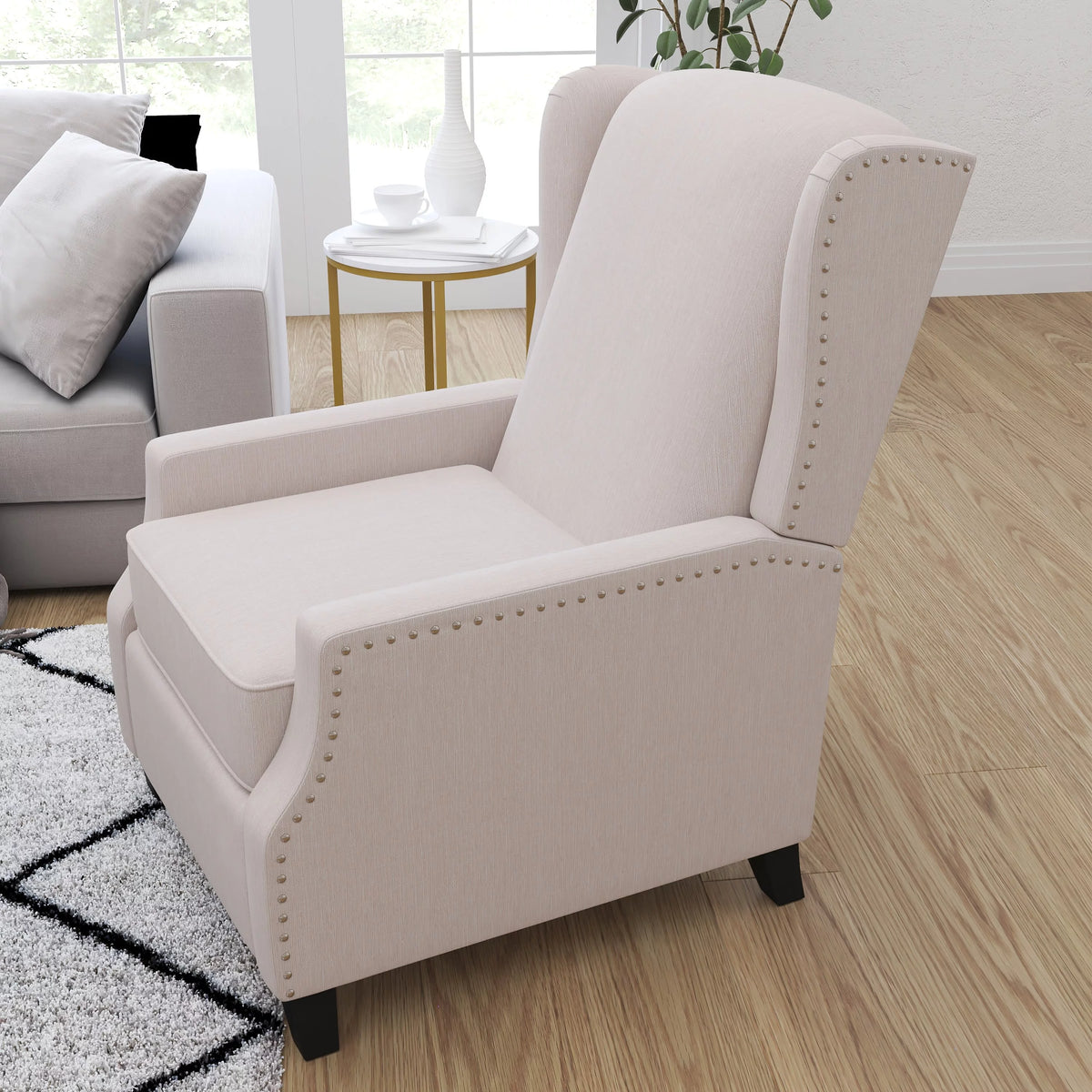 Cream Fabric Wingback Manual Recliner T35963