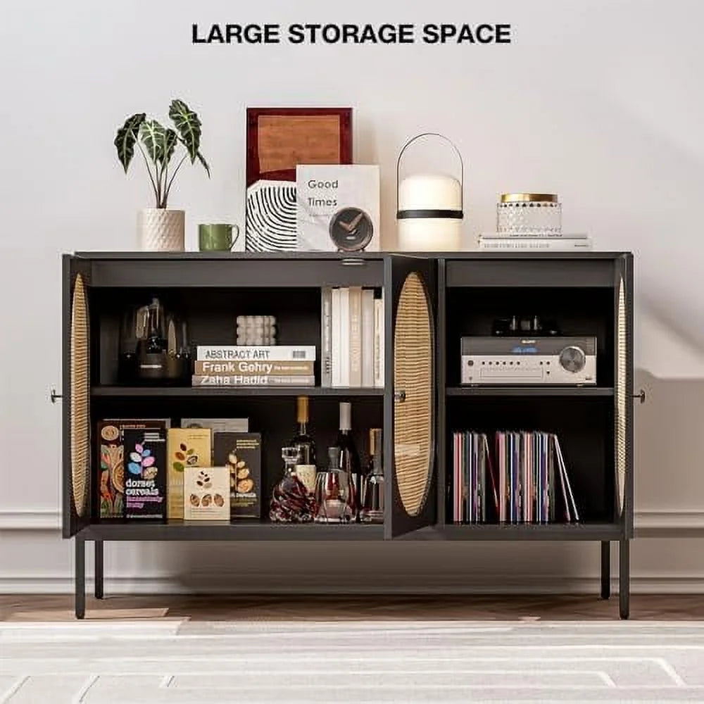 Accent Cabinet with Natural Rattan Doors Sideboard Buffet U96438