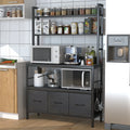 5-Tier Black Wood Kitchen Storage Shelf with Baskets and Hooks F8168