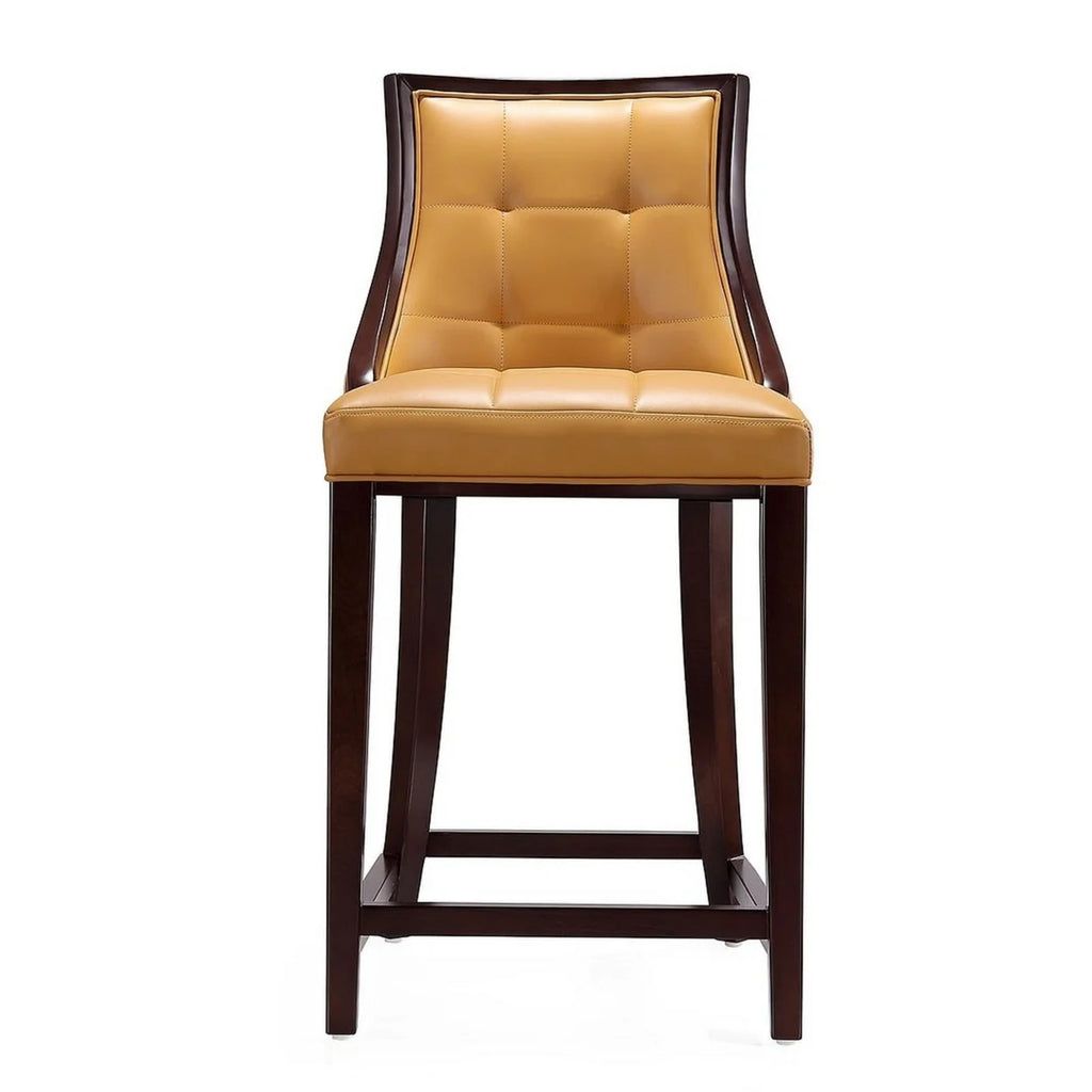 Camel and Dark Walnut Beech Wood Counter Height Bar Stool (Set of 2) N6892