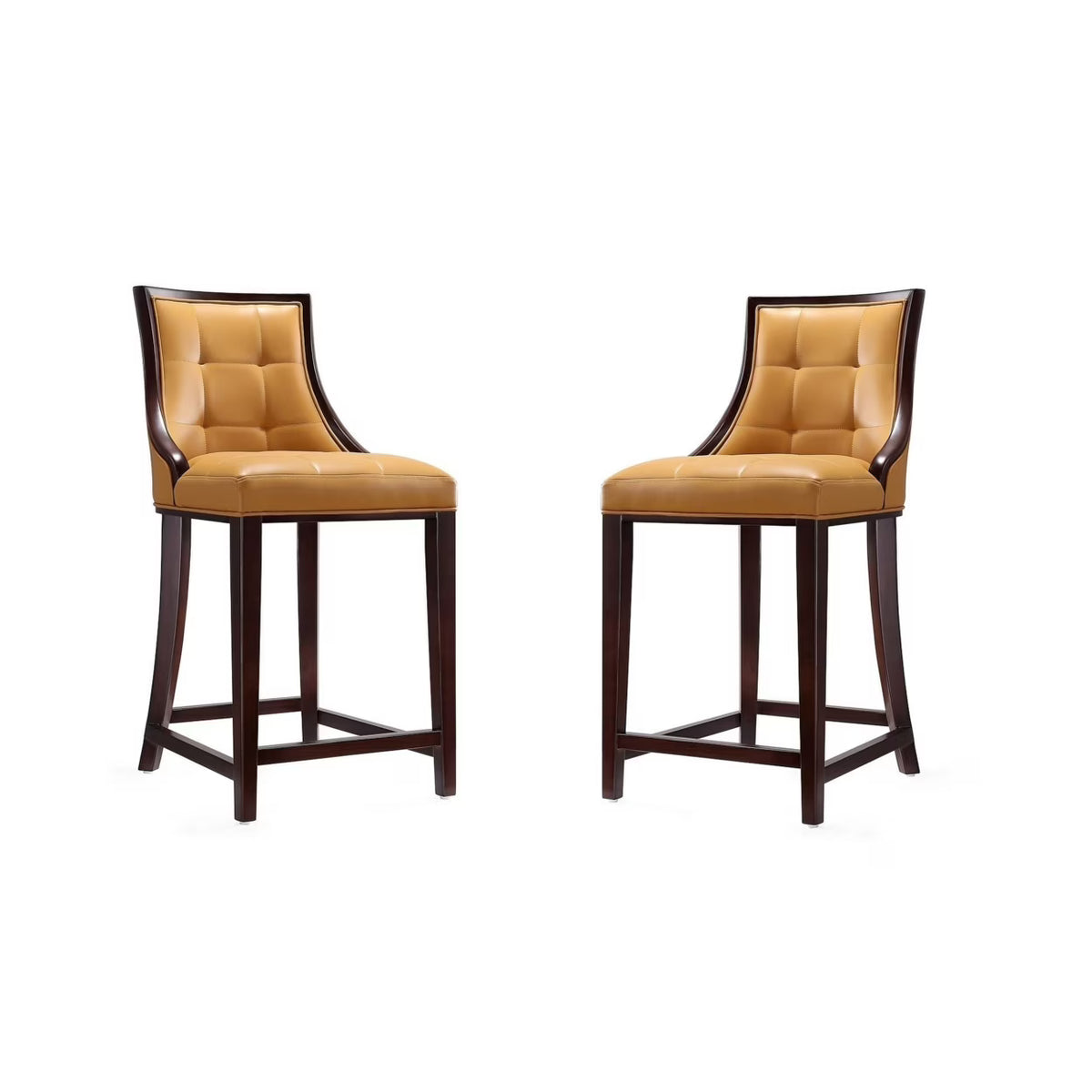 Camel and Dark Walnut Beech Wood Counter Height Bar Stool (Set of 2) N6892