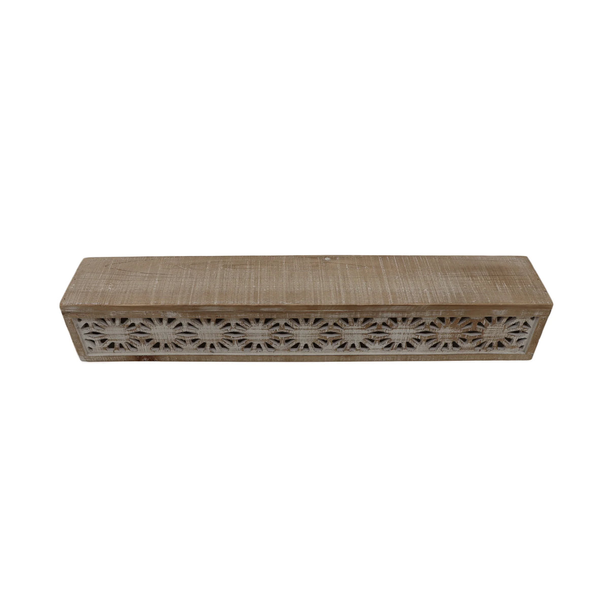 Hand-Carved Wooden Floral-Patterned Floating Wall Shelf Q732435