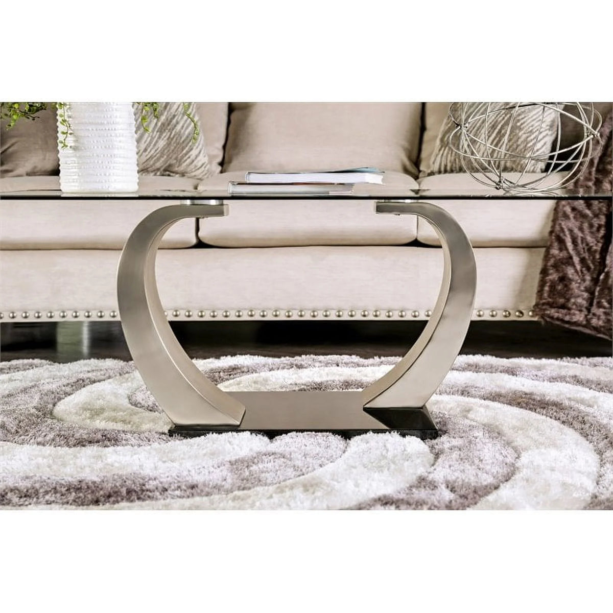Black Glass Stainless Steel End Table and Coffee Table Set H681