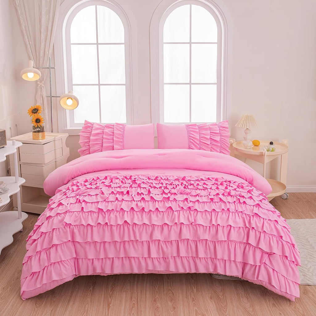 Purple Ruffle 5 Pcs Full Comforter Bedding Set J55649