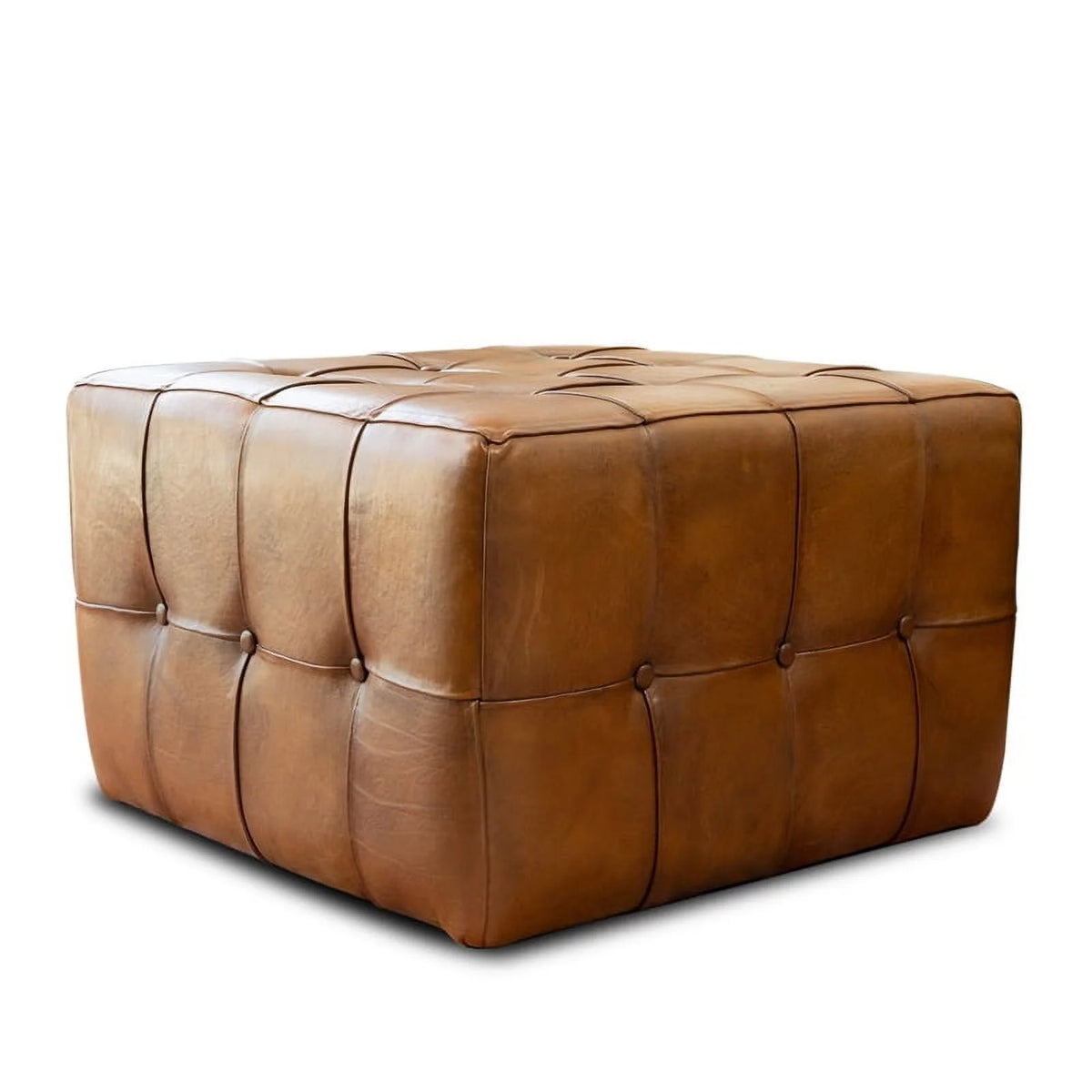 Tan Brown Leather Ottoman M908