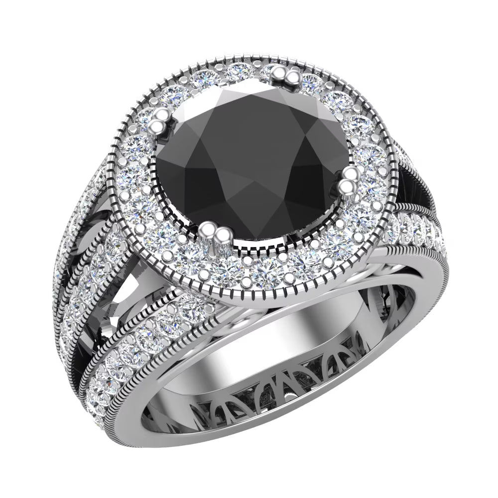 18K White Gold Black Diamond Engagement Ring 4.55 carat F92852