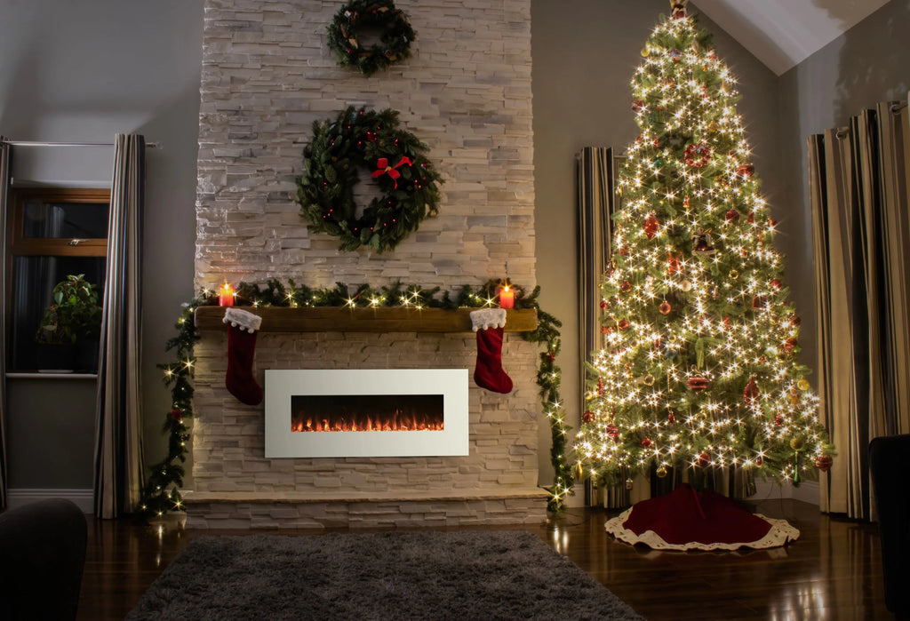50-inch Wall Mounted Electric Fireplace with Remote White D495975