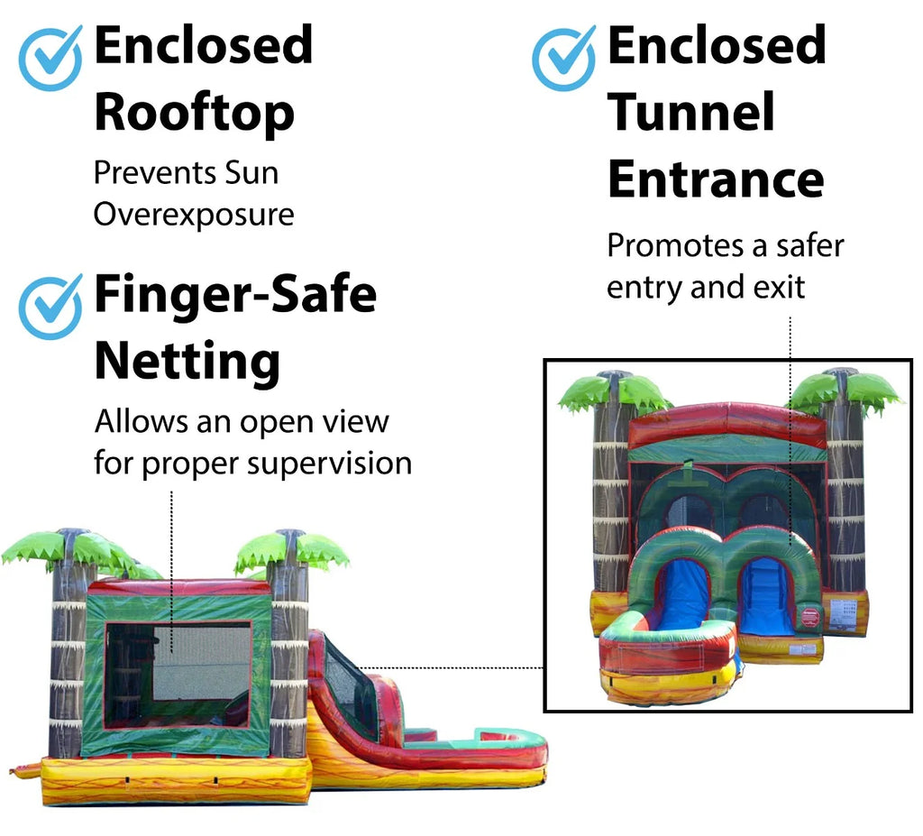 Tropical Fire Marble Kids Inflatable Water Slide Bounce House Combo with Blower M58181