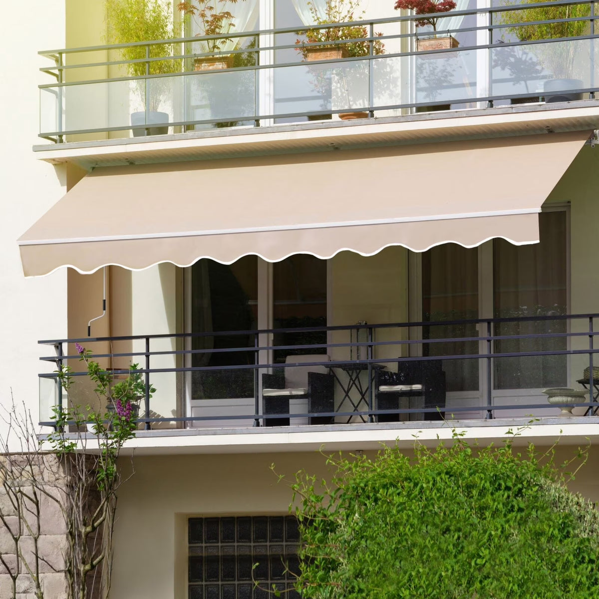 Beige Retractable Patio Awning Sun Shade Cover J92052