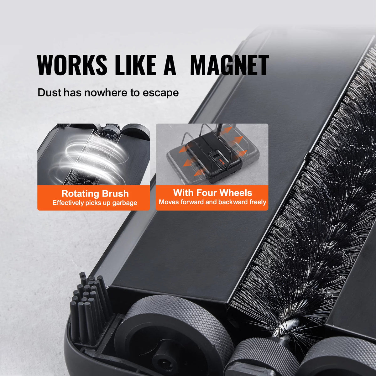Carpet Sweeper Manual 7.87 in Non Electric Horsehair Black S760