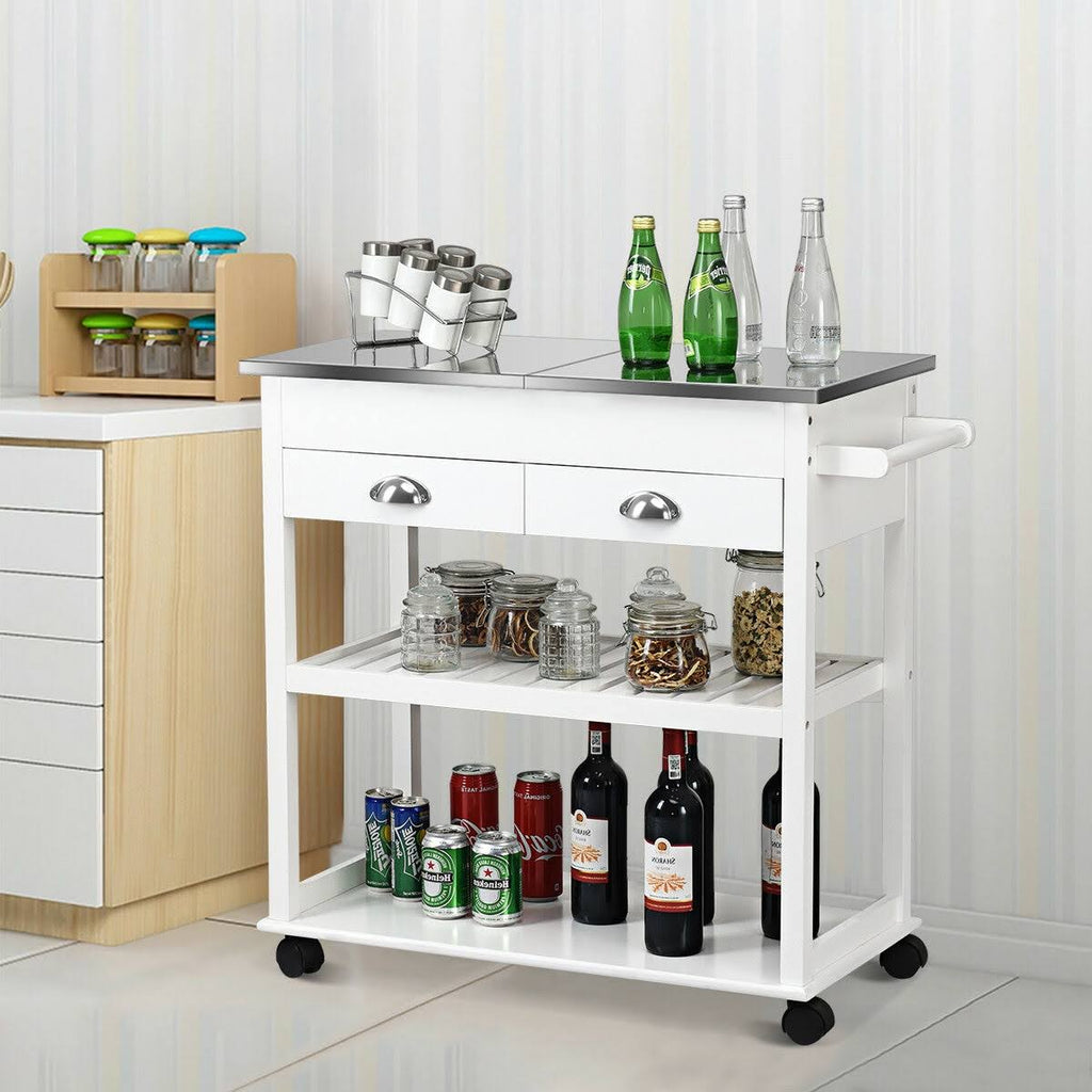 Stainless Steel Mobile Kitchen Cart with Drawers & Casters J69378