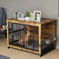 44.1'' Wooden Dog Crate with 2 Stainless Steel Bowls Q14095