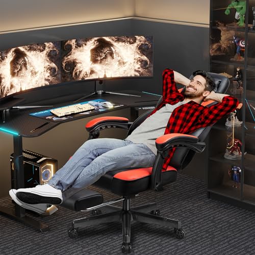 Grey Ergonomic Gaming Chair with Footrest and Massage Lumbar Support Q709058