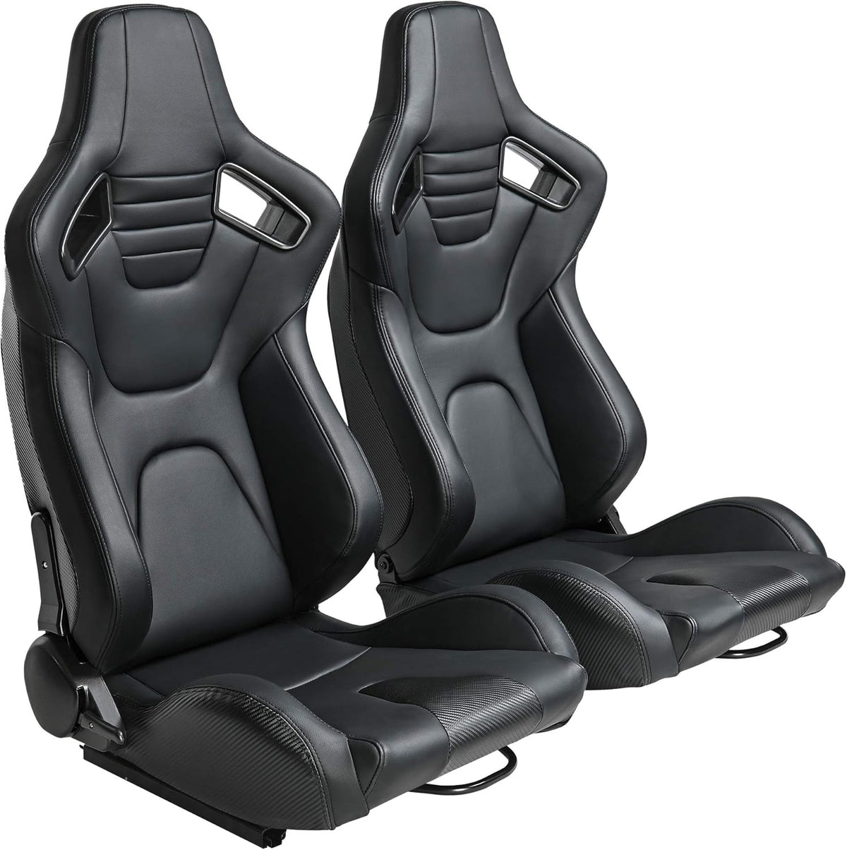 Pair of PVC Leather Racing Bucket Seats with Dual Sliders, Black N621