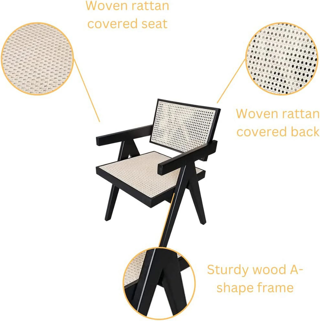 Black Rattan Cane Dining Chair with Mesh Back and Arms H212880