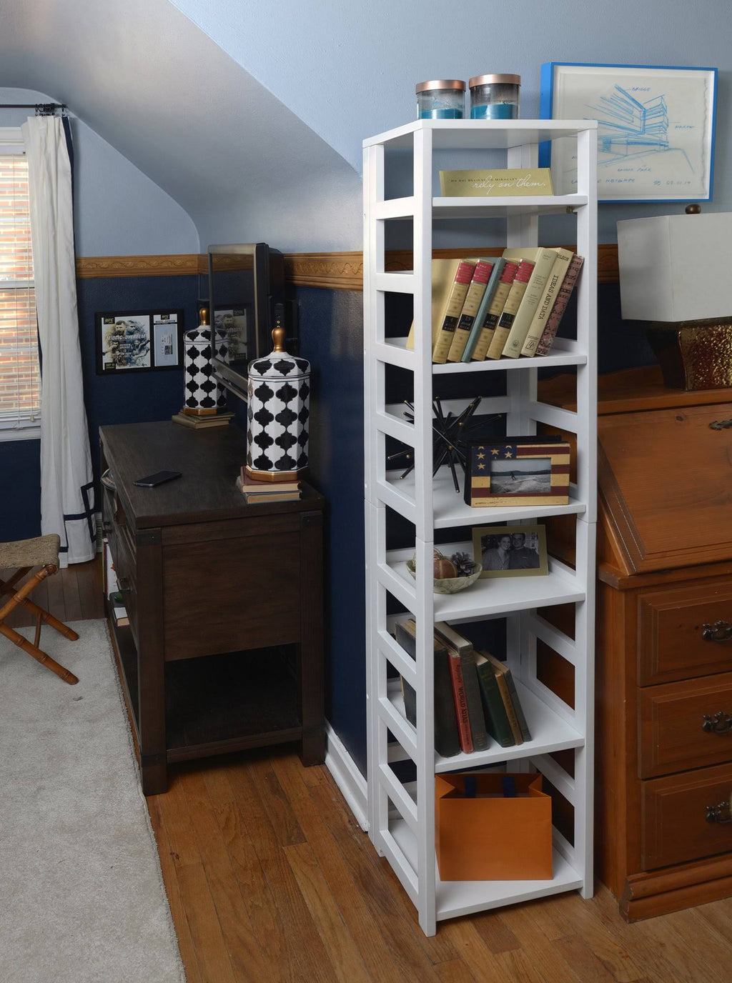 White 67x22 High Square Folding Bookcase O3428