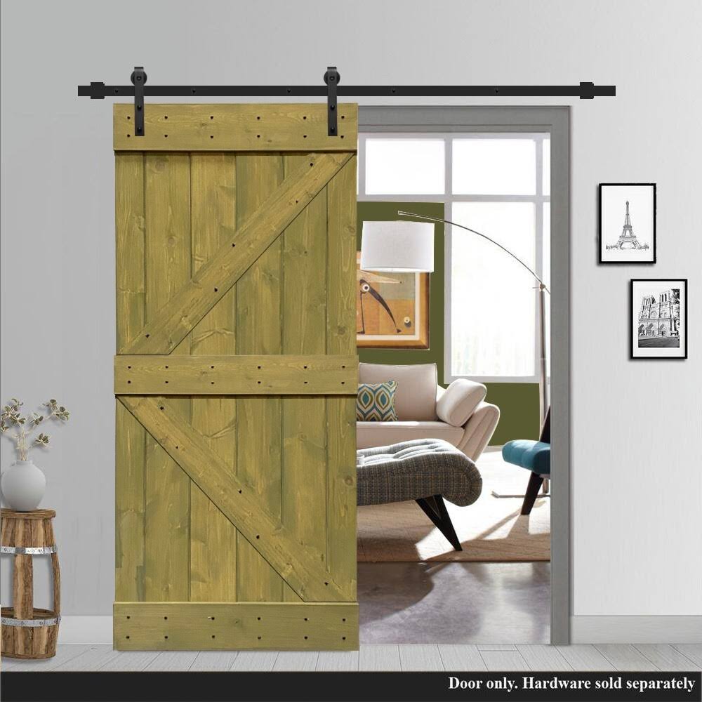 Jungle Green Stained Solid Pine Wood Interior Sliding Barn Door Slab K570671