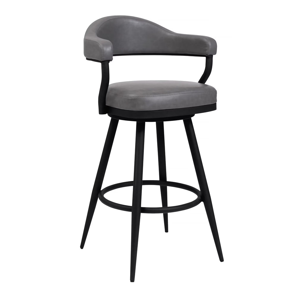 26 Inch Swivel Counter Stool Armchair, Camel, Faux Leather M24233