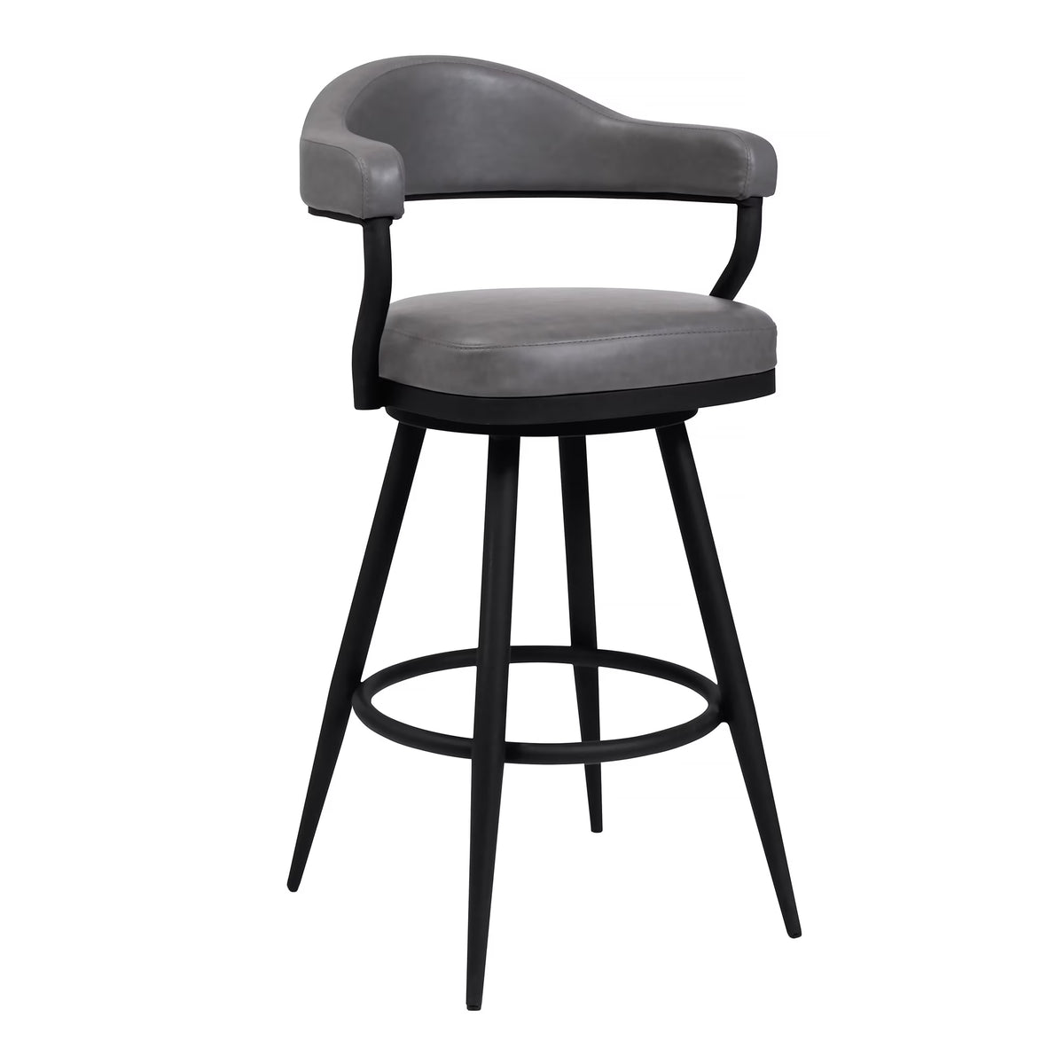 26 Inch Swivel Counter Stool Armchair, Camel, Faux Leather M24233