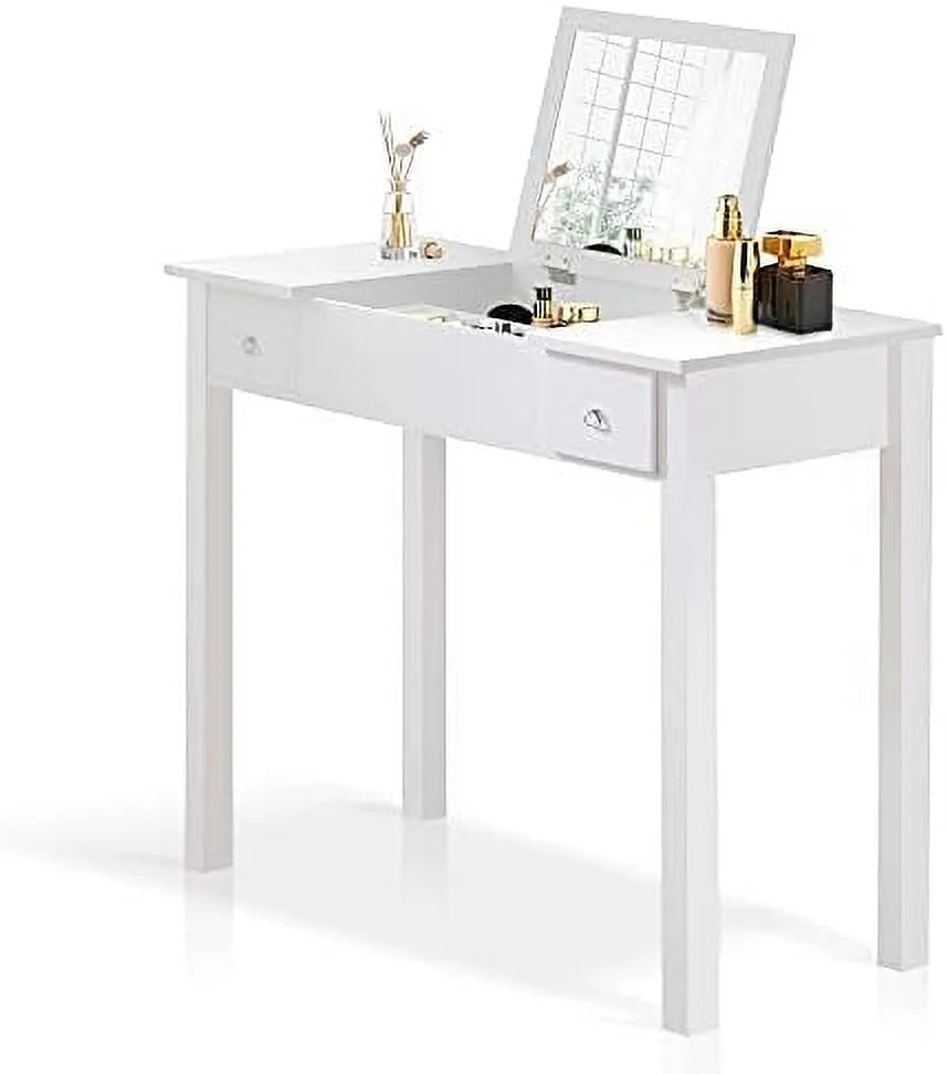 Black Wooden Makeup Vanity Desk with Flip Top Mirror and 2 Drawers S1108