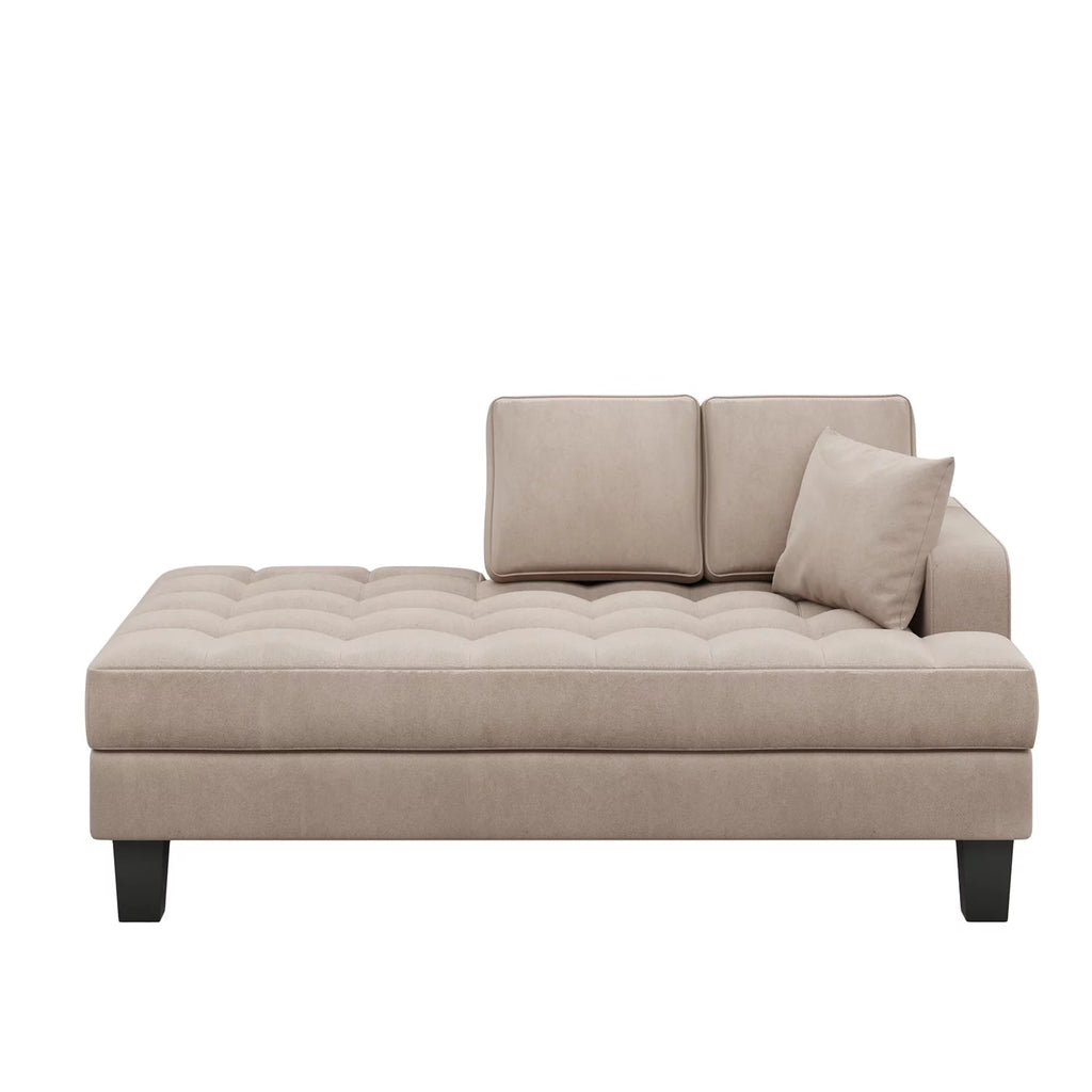 Warm Grey Tufted Chaise Lounge with Toss Pillow Z128946