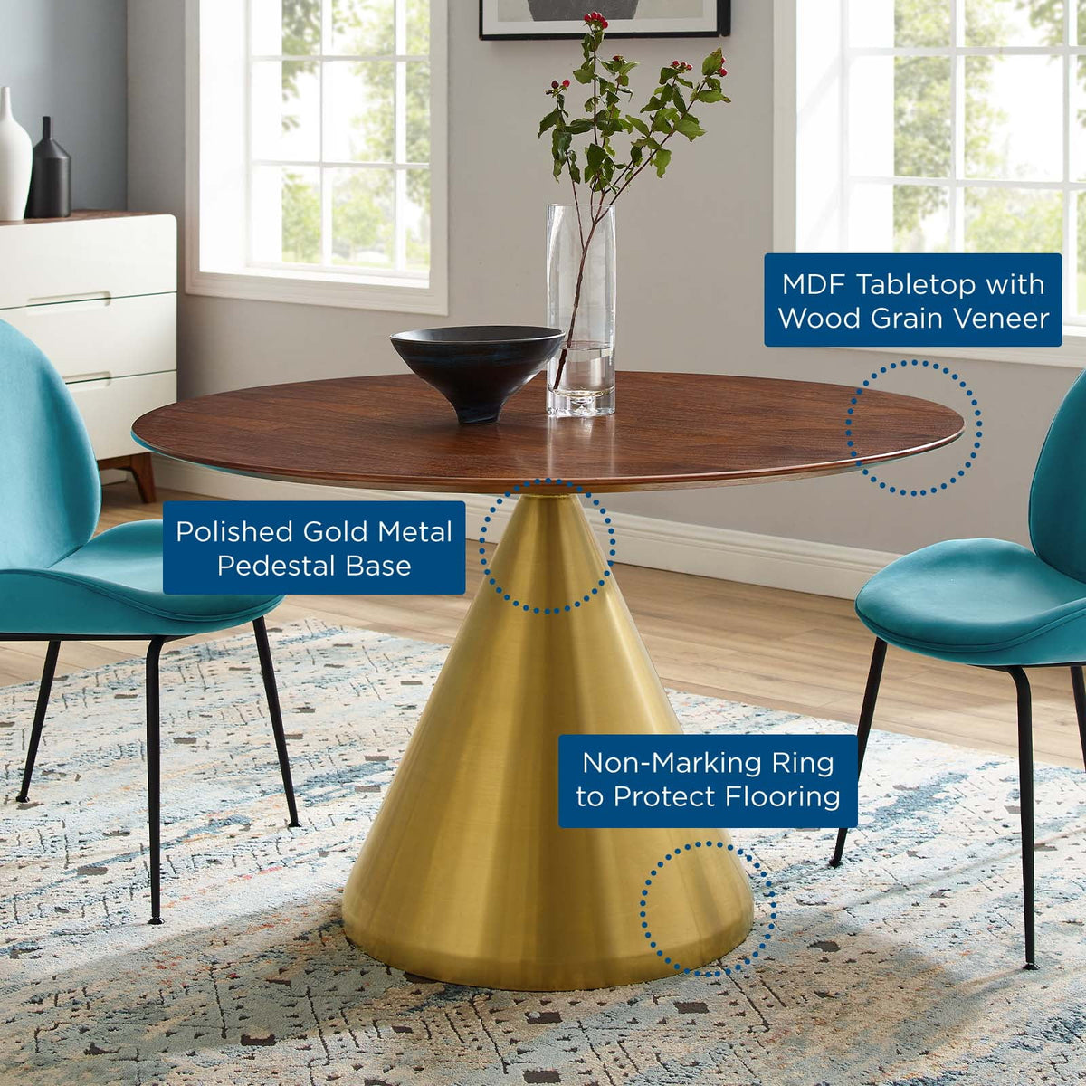 Round Wood Metal Dining Table K691247