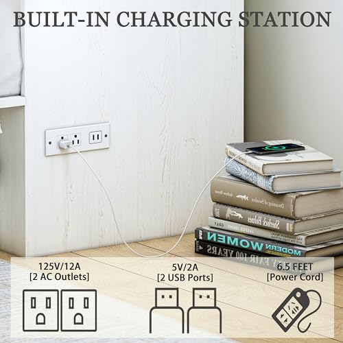 White Murphy Bed with Storage and Charging Station E513699