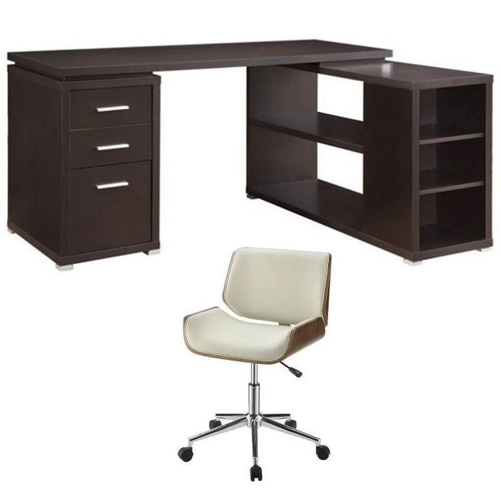 L Shaped Writing Desk & Faux Leather Office Chair I607121