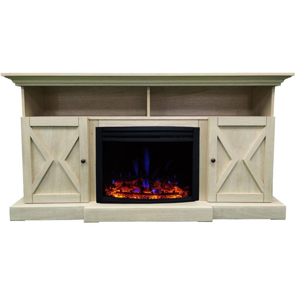 62-in. Electric Fireplace Mantel with Deep Log Insert, Sandstone C71394