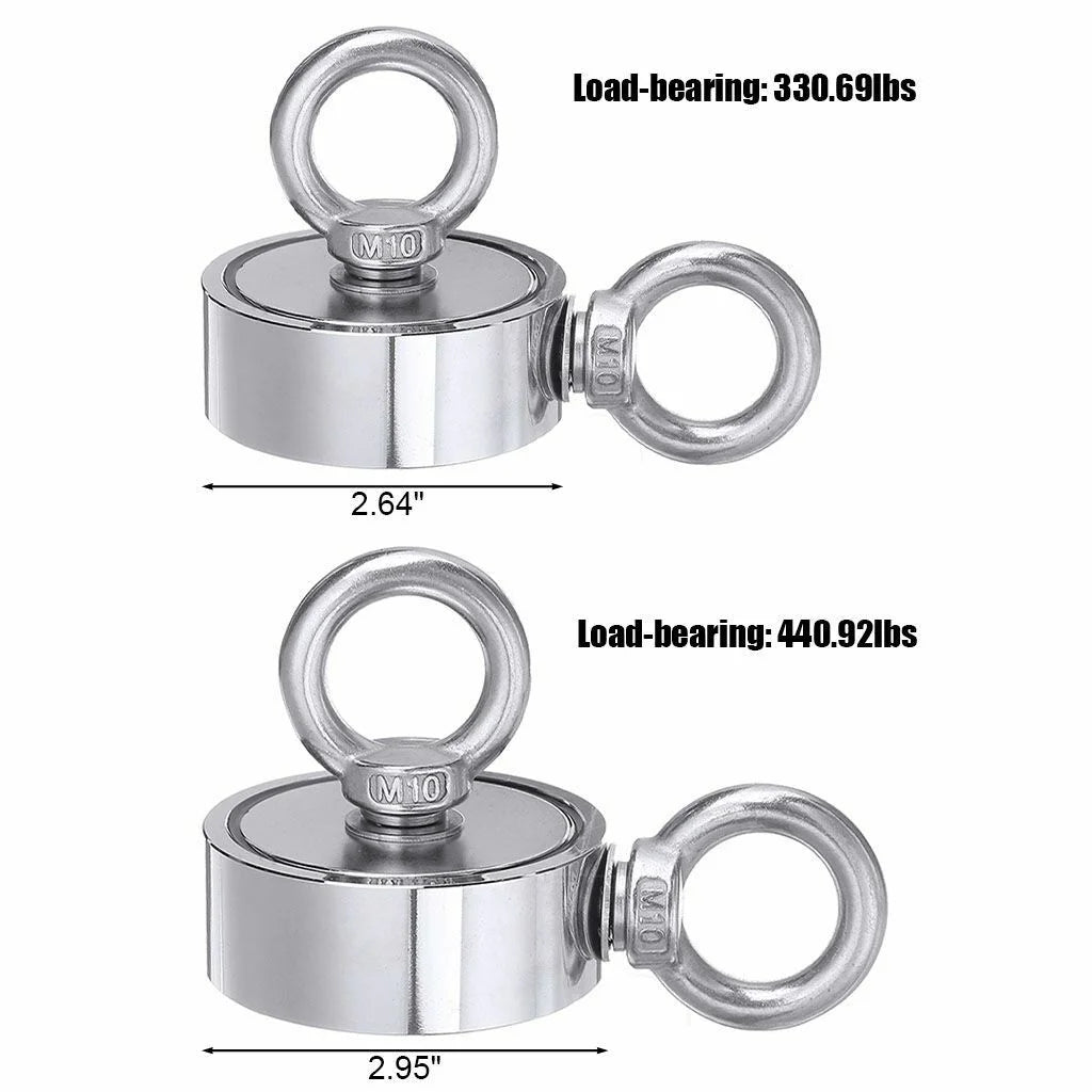 1300 Lbs Pull Force Neodymium Fishing Magnet Kit with Rope and Carabiner J21943