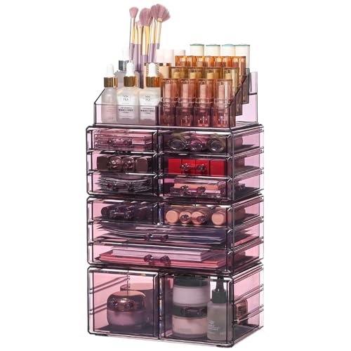 Clear Acrylic Makeup Organizer with 11 Drawers, Set of 4 E36395