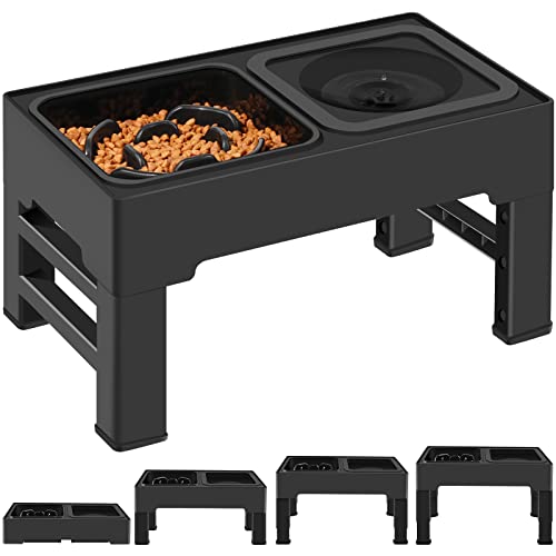 2-in-1 Elevated Slow Feeder Dog Bowls with Non-Skid Silicone Mat M366