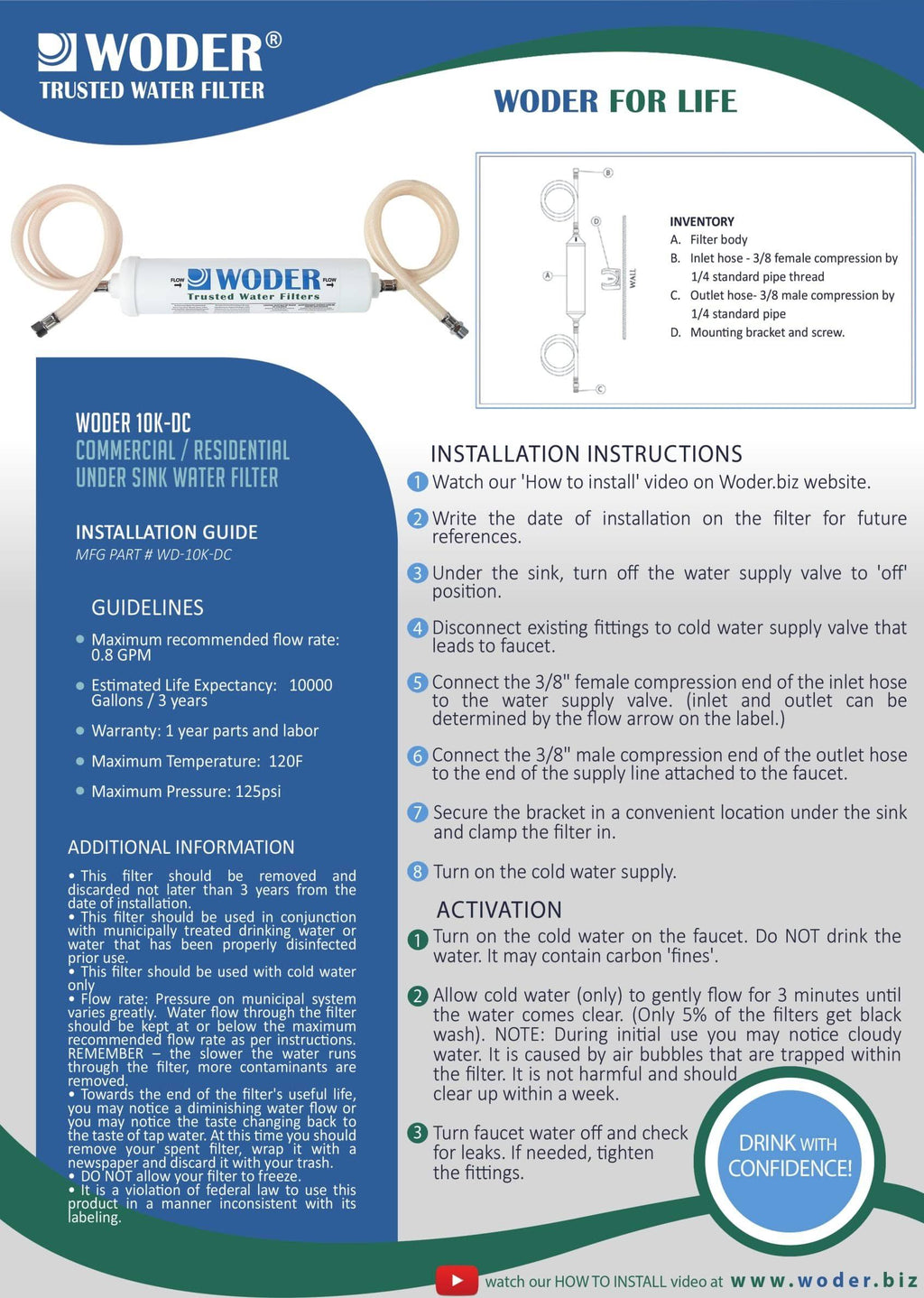 Direct Connect Water Filtration System Under Sink O204650