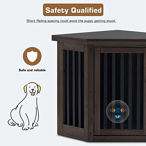 White and Brown Wooden Corner Dog Crate with Door U2697