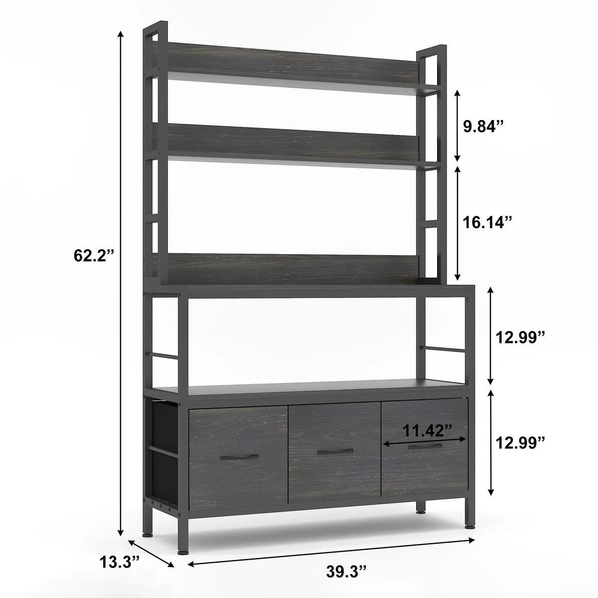 5-Tier Black Wood Kitchen Storage Shelf with Baskets and Hooks F8168