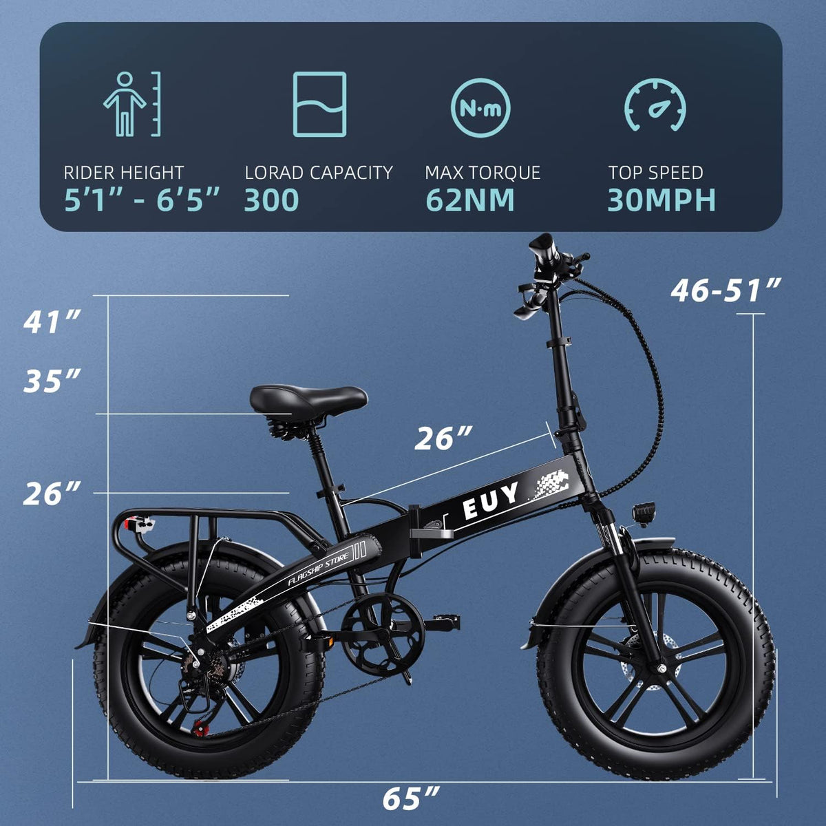 Folding Electric Bike, 48V18Ah/12.8ah Removable Lithium Battery, 750W Motor, 20" Fat Tire, Shimano 7-Speed, Dual Shock Absorber O795583