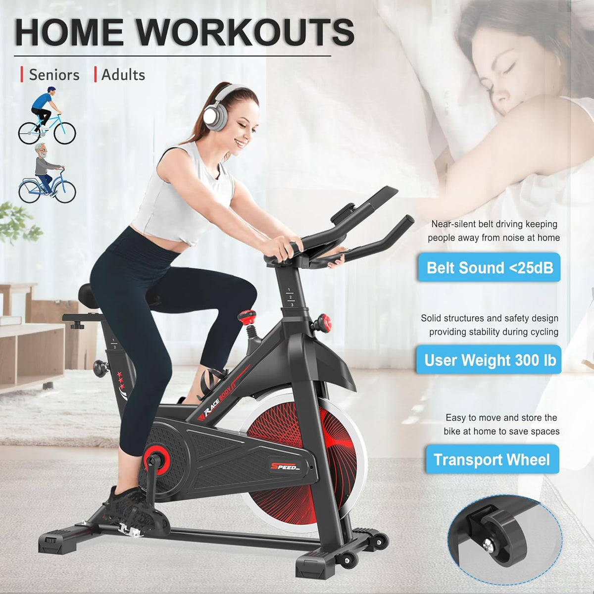 Indoor Cycling Bike with Silent Belt Drive and LCD Monitor Q457802