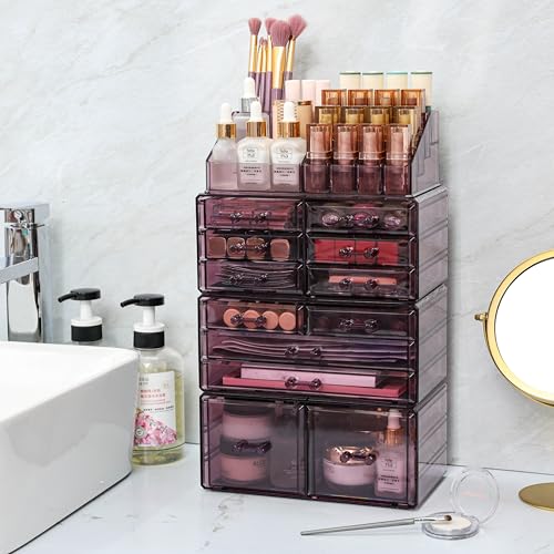 Clear Acrylic Makeup Organizer with 11 Drawers, Set of 4 E36395