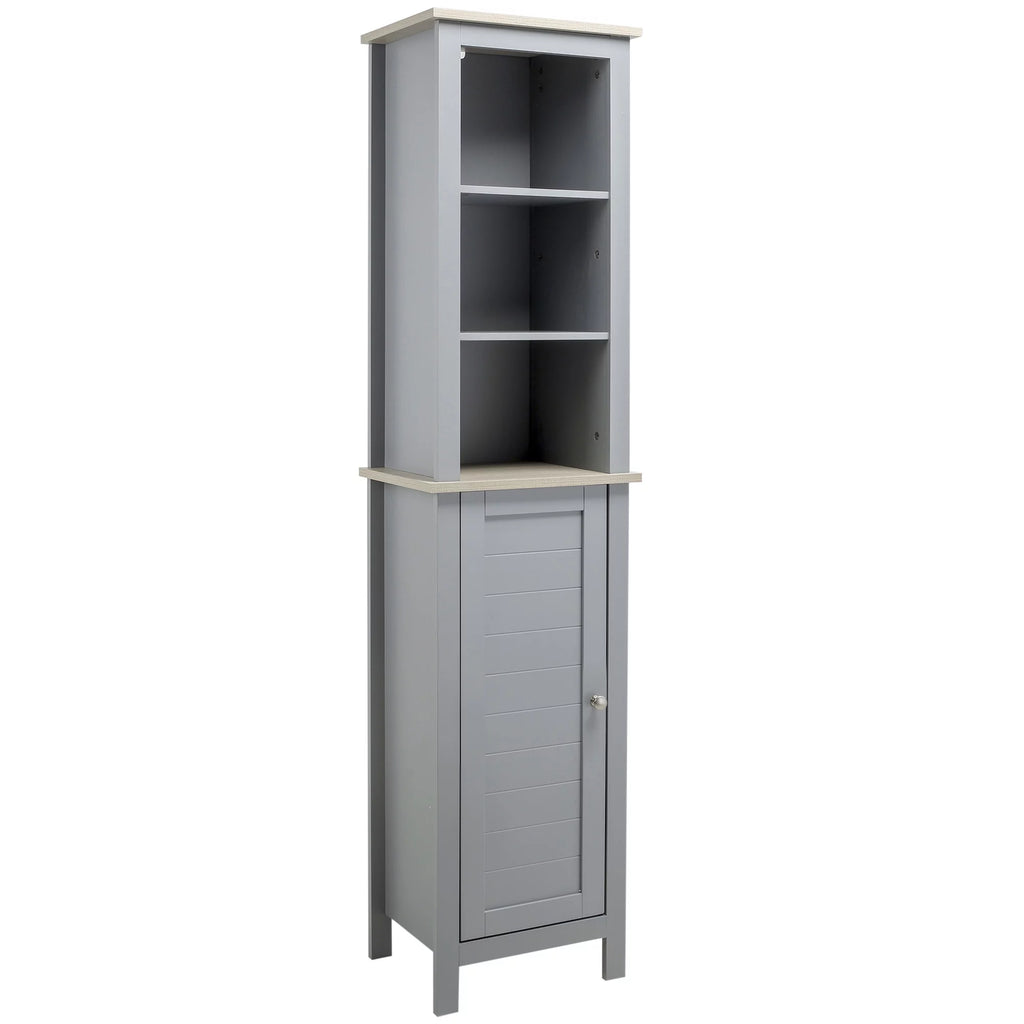 Grey Tall Bathroom Storage Cabinet with 3 Tier Shelf and Door E819538