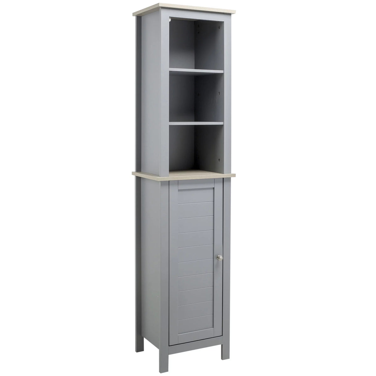 Grey Tall Bathroom Storage Cabinet with 3 Tier Shelf and Door E819538