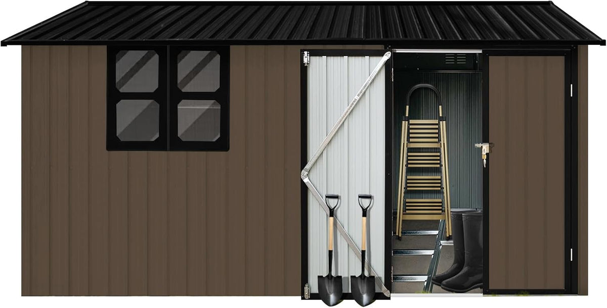 12x10 FT Metal Garden Shed Brown Z173