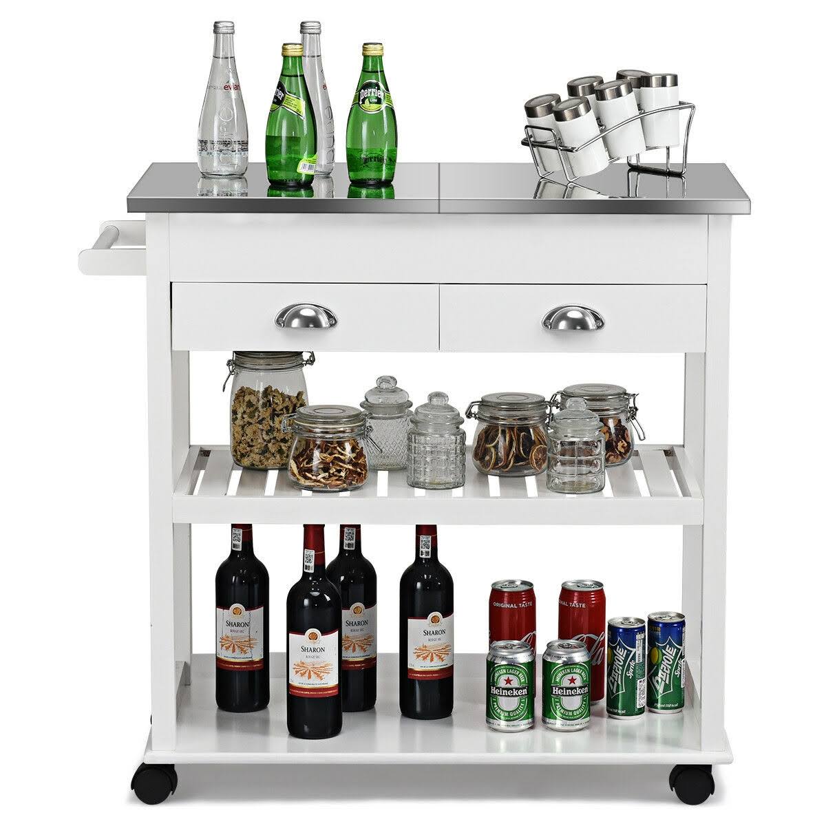 Stainless Steel Mobile Kitchen Cart with Drawers & Casters J69378
