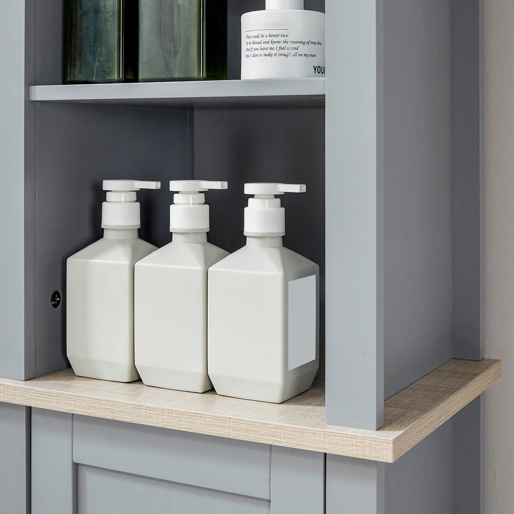 Grey Tall Bathroom Storage Cabinet with 3 Tier Shelf and Door E819538