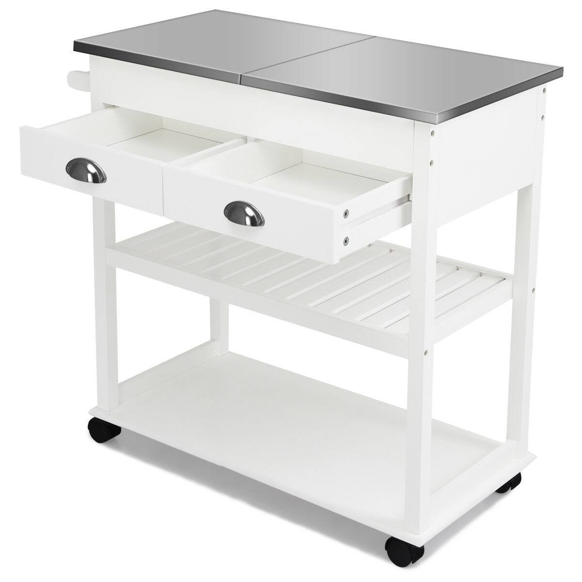 Stainless Steel Mobile Kitchen Cart with Drawers & Casters J69378