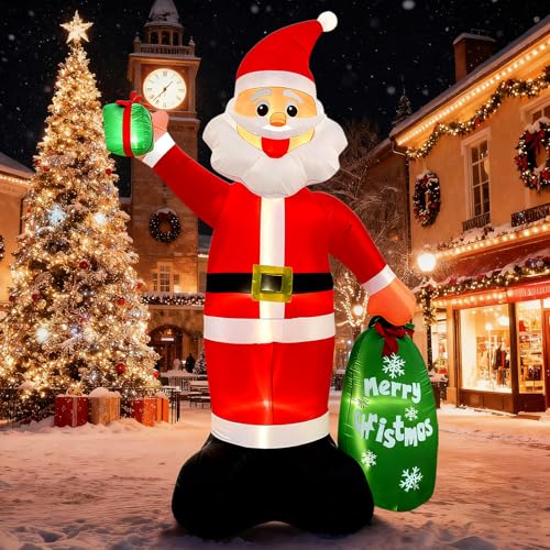 12FT Giant Christmas Inflatable Santa Claus with LED Lights and Gift Bag I77368