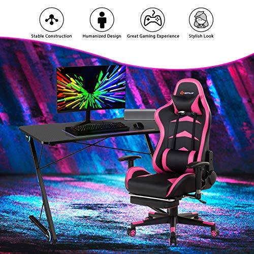 Gaming Computer Desk with LED Lights & Carbon Fiber Surface M22106