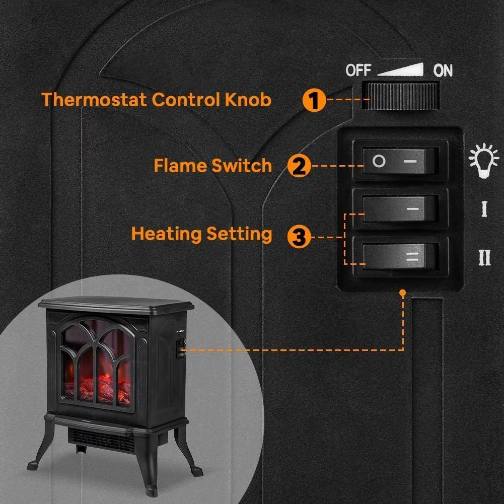 Black Infrared Quartz Electric Fireplace Stove Heater W903487