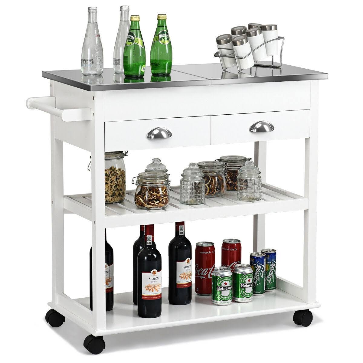 Stainless Steel Mobile Kitchen Cart with Drawers & Casters J69378