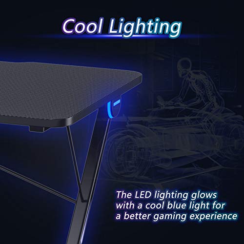Gaming Computer Desk with LED Lights & Carbon Fiber Surface M22106