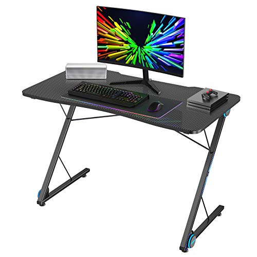 Gaming Computer Desk with LED Lights & Carbon Fiber Surface M22106